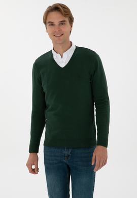 Erkek Koyu Yeşil Basic Kazak - 50307745061