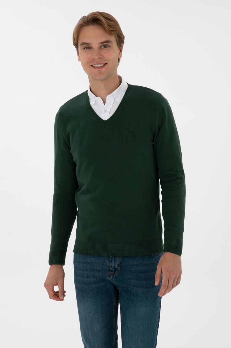 Erkek Koyu Yeşil Basic Kazak