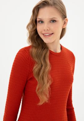 Kadın Kiremit Bisiklet Yaka Basic Kazak - 50307763099