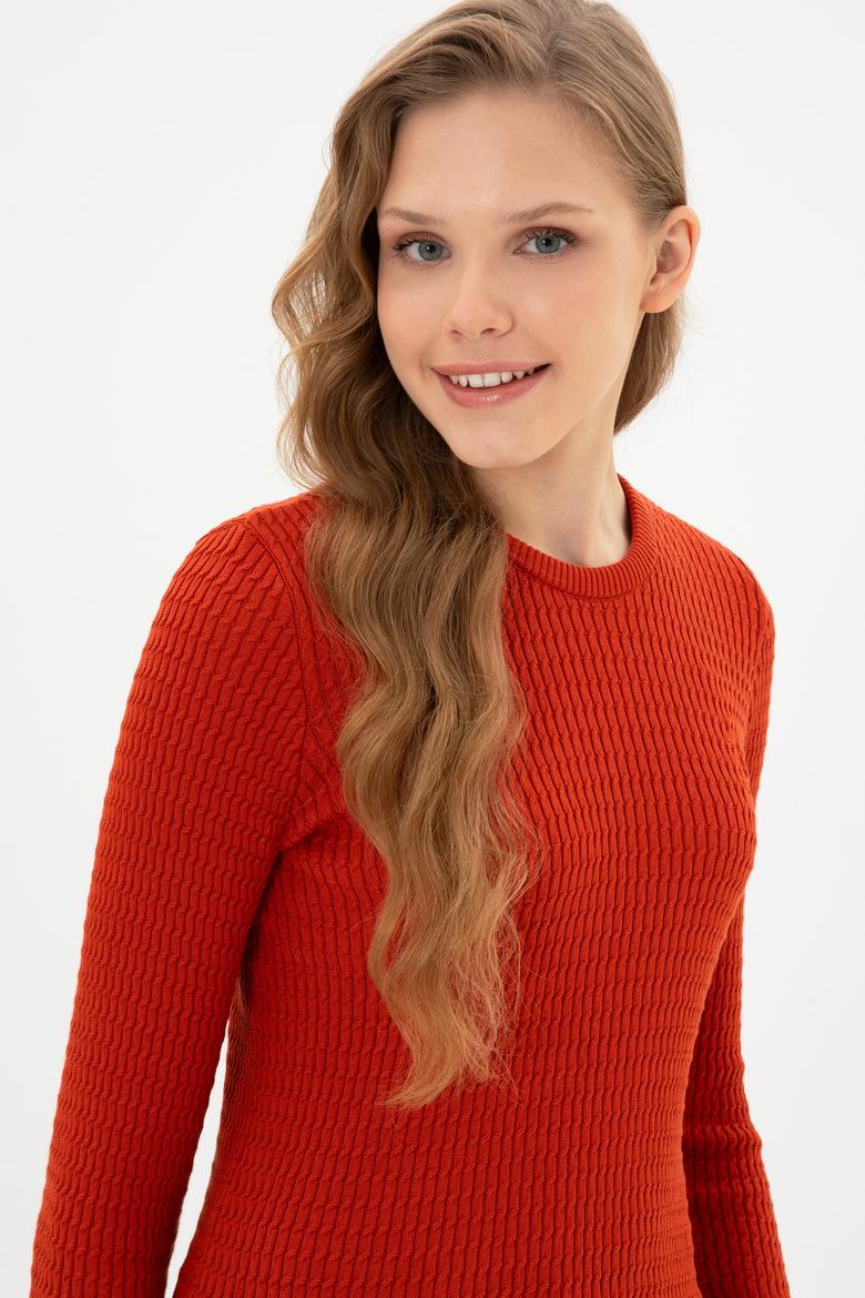 Kadın Kiremit Bisiklet Yaka Basic Kazak - 50307763099