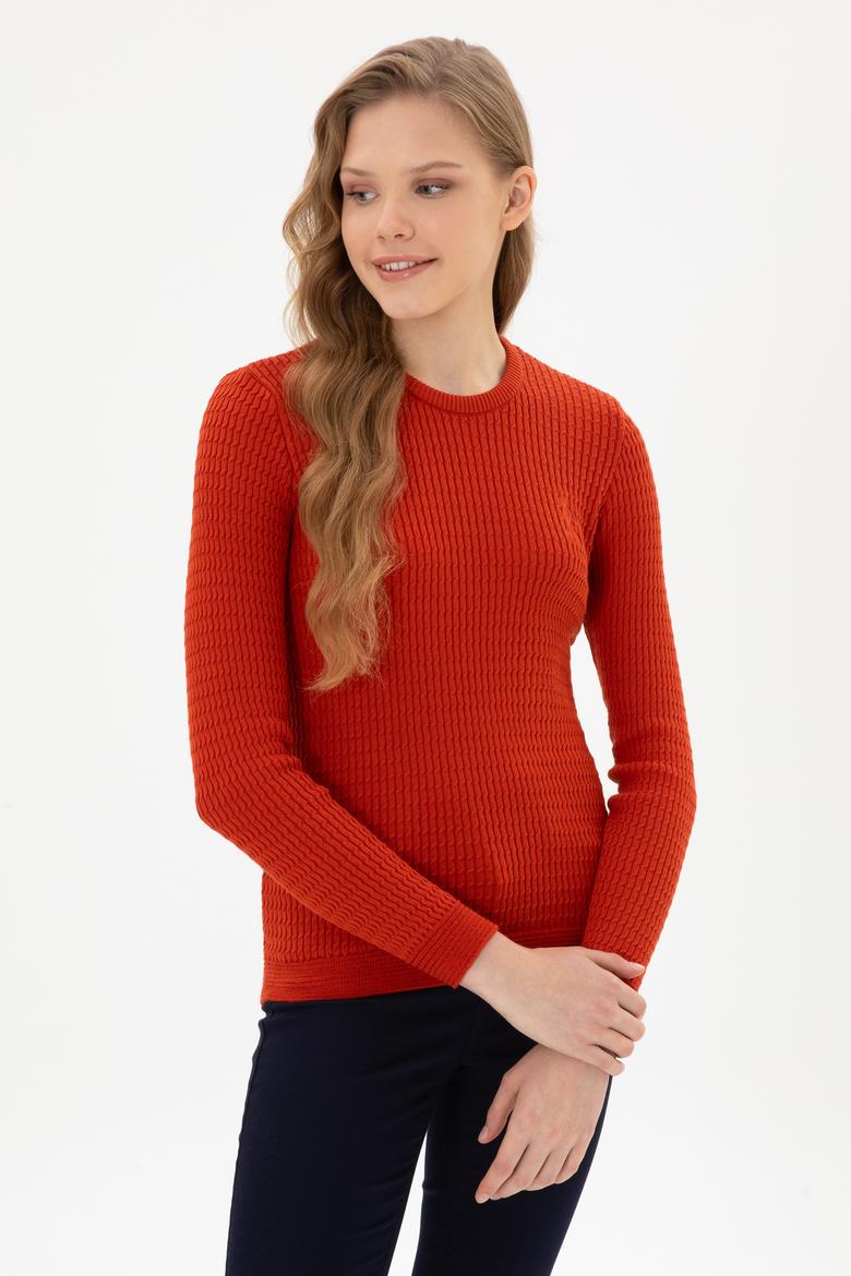 Kadın Kiremit Bisiklet Yaka Basic Kazak - 50307763099