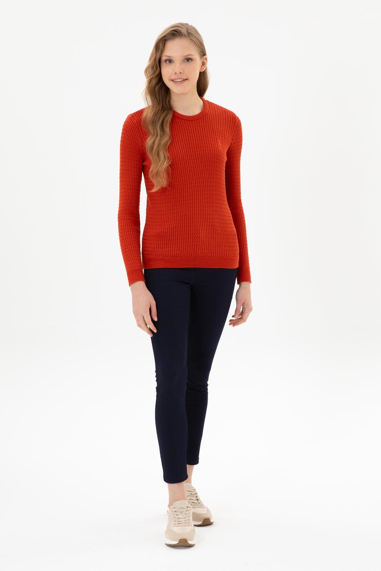 Kadın Kiremit Bisiklet Yaka Basic Kazak - 50307763099