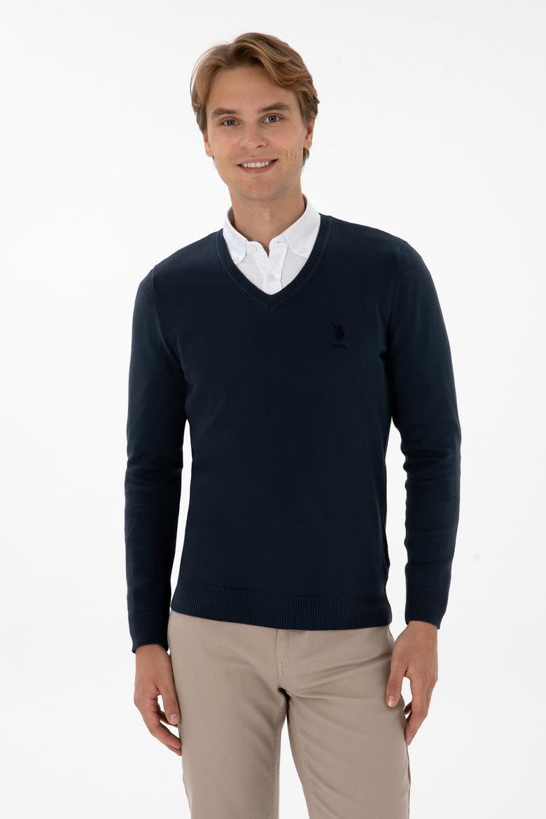 Erkek Açık Lacivert Basic Kazak