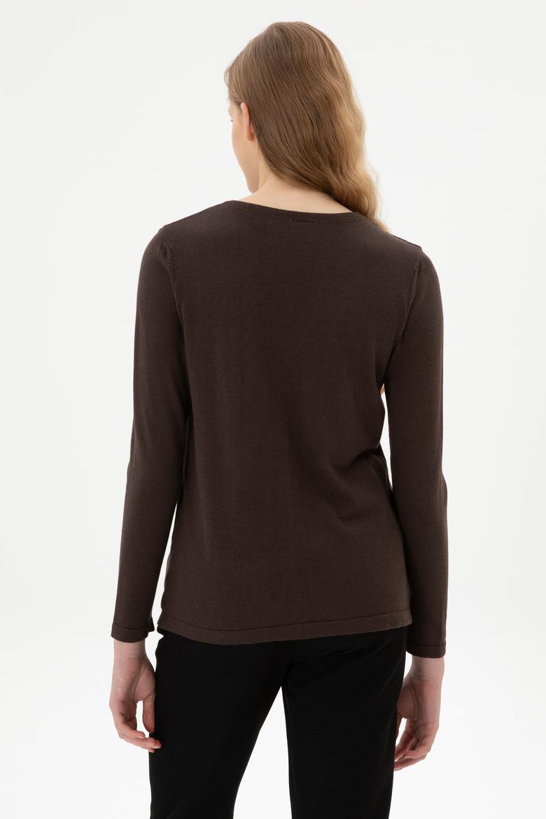 Kadın Koyu Kahverengi Basic Triko Hırka - 50307737086
