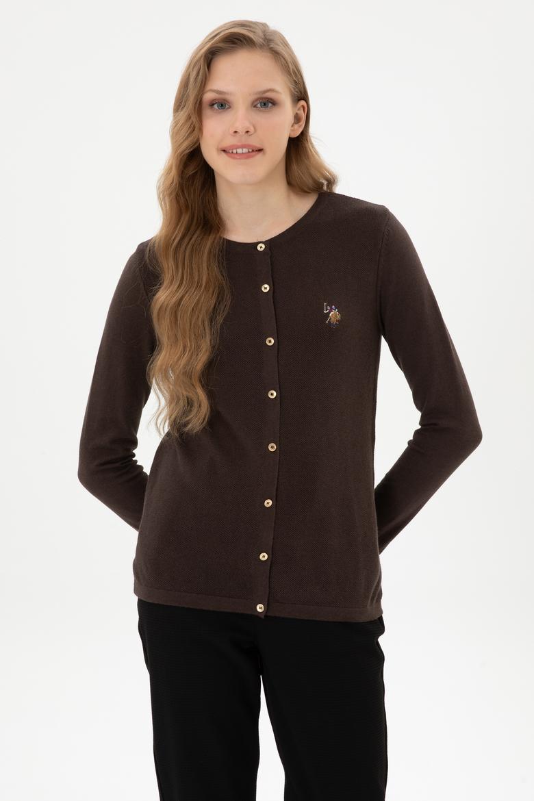 Kadın Koyu Kahverengi Basic Triko Hırka - 50307737086