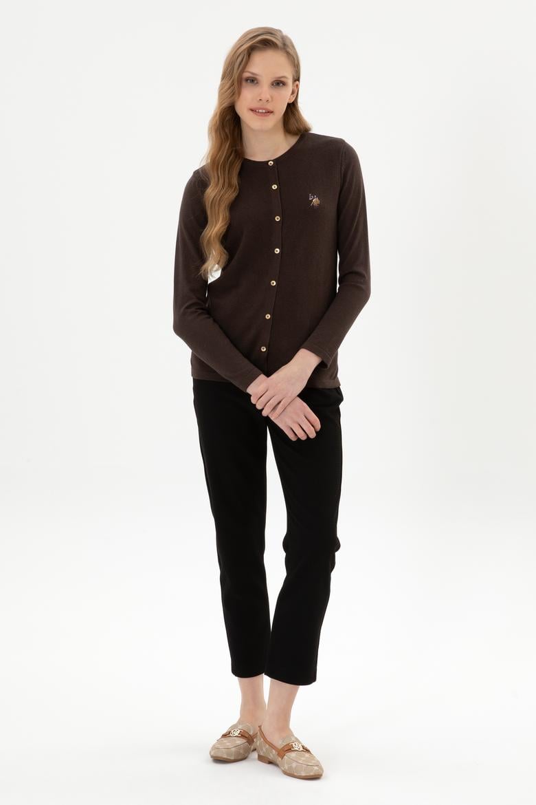 Kadın Koyu Kahverengi Basic Triko Hırka - 50307737086