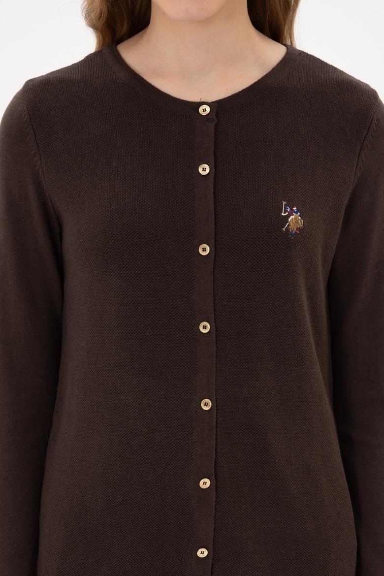 Kadın Koyu Kahverengi Basic Triko Hırka - 50307737086