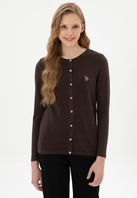 Kadın Koyu Kahverengi Basic Triko Hırka - 50307737086