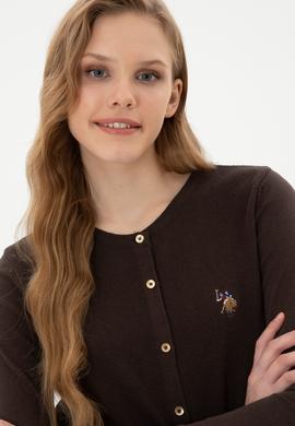 Kadın Koyu Kahverengi Basic Triko Hırka - 50307737086