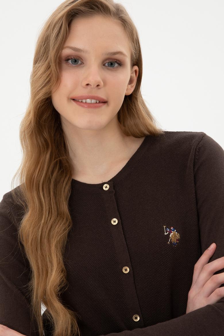 Kadın Koyu Kahverengi Basic Triko Hırka - 50307737086