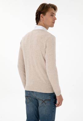 Erkek Slim Fit V Yaka Taş Melanj Basic Kazak - 50307745042