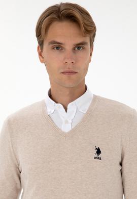 Erkek Slim Fit V Yaka Taş Melanj Basic Kazak - 50307745042