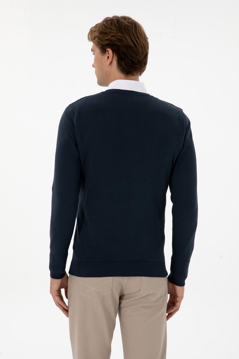 Erkek Açık Lacivert Basic Kazak - 50307745046