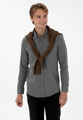 Erkek Gri Uzun Kollu Basic Gömlek - 50307686217