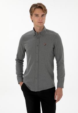 Erkek Gri Uzun Kollu Basic Gömlek - 50307686217