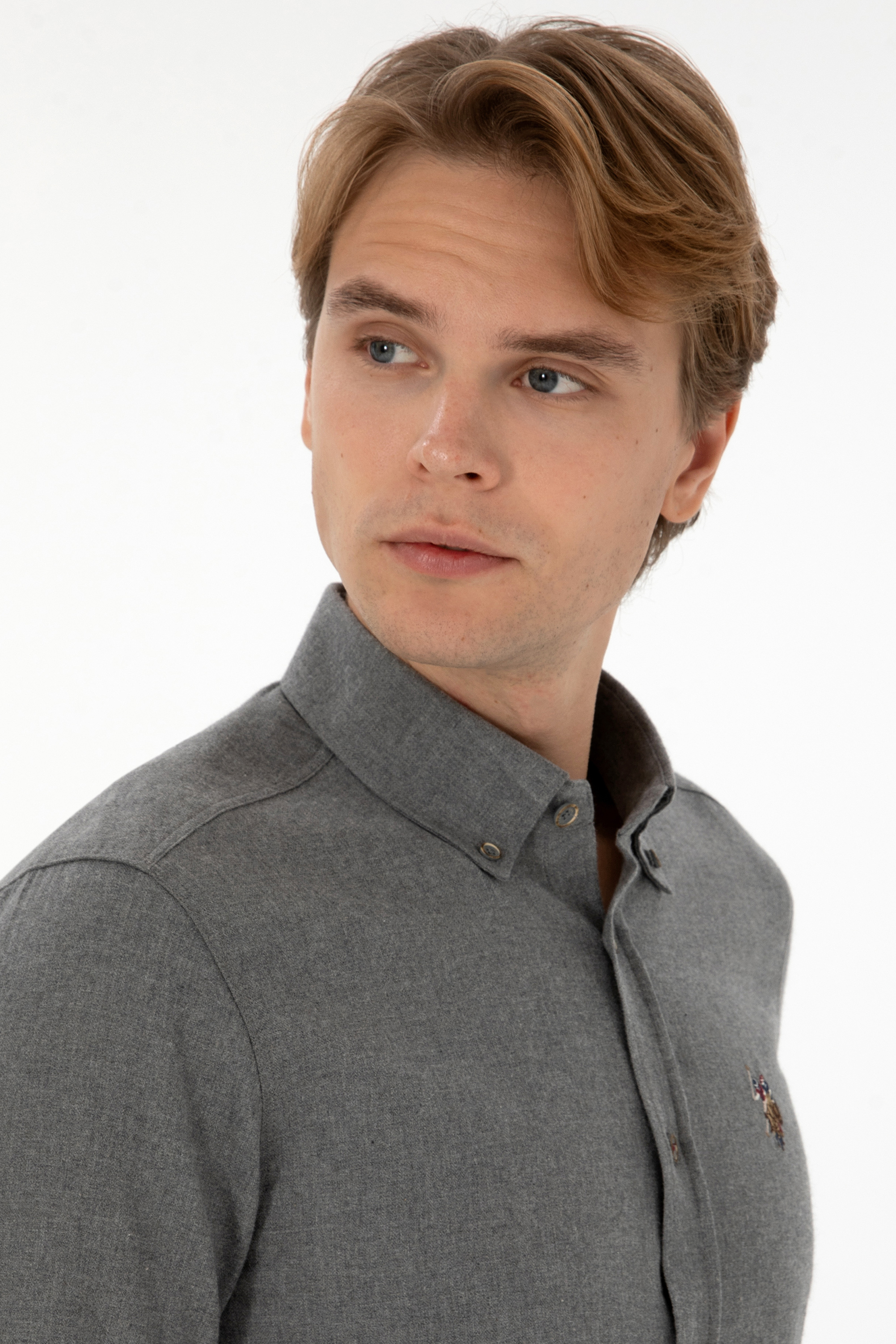 Erkek Gri Uzun Kollu Basic Gömlek - 50307686217