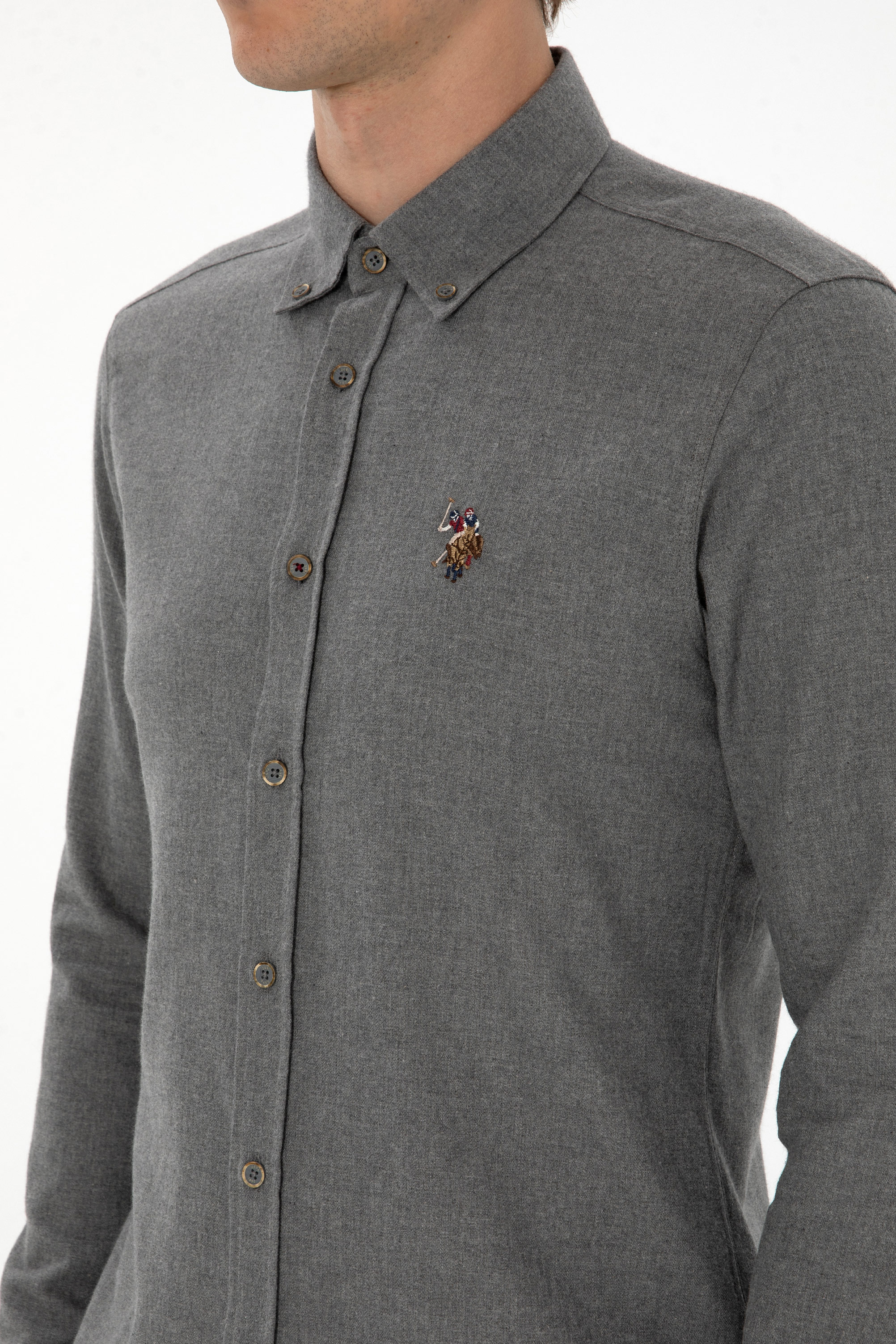 Erkek Gri Uzun Kollu Basic Gömlek - 50307686217