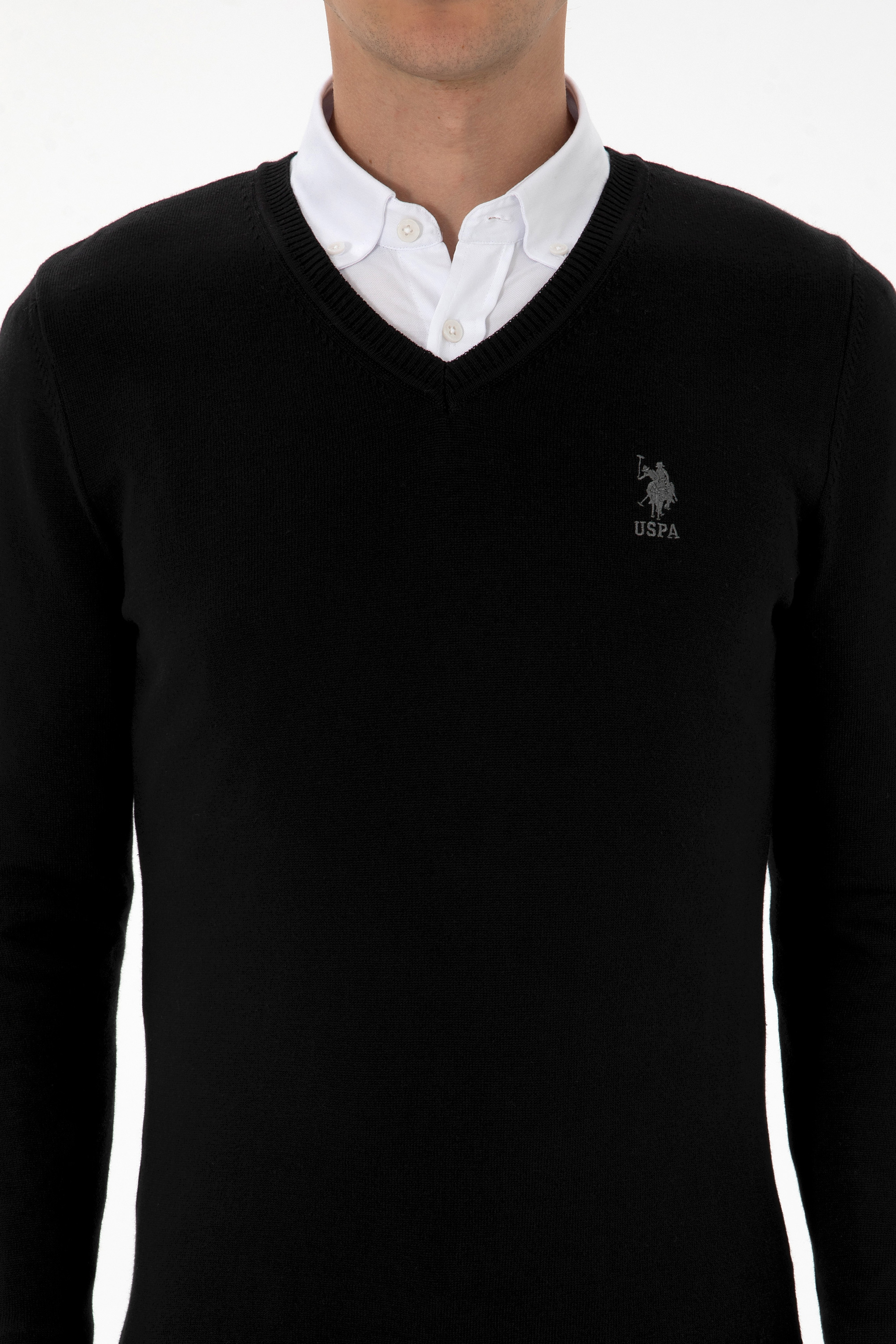 Erkek Slim Fit V Yaka Siyah Basic Kazak - Image 6