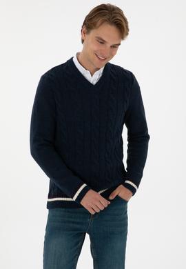 Erkek Regular Fit V Yaka Lacivert Kazak - 50308337008