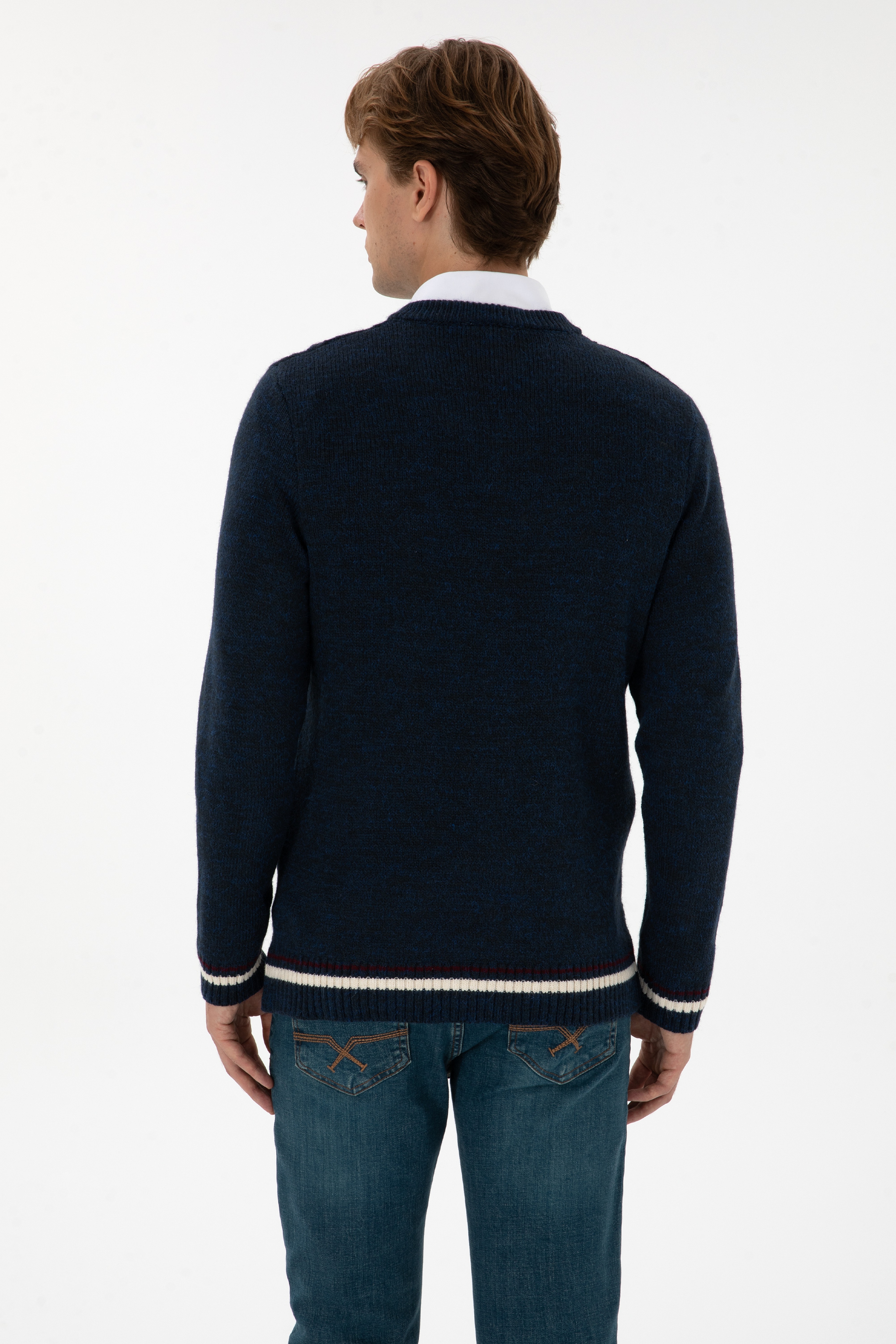 Erkek Regular Fit V Yaka Lacivert Kazak