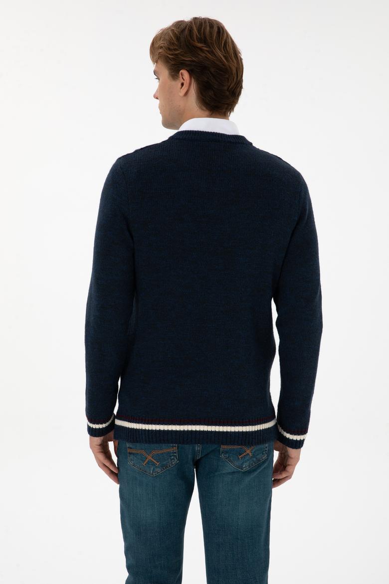 Erkek Regular Fit V Yaka Lacivert Kazak - 50308337008