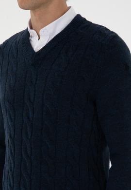 Erkek Regular Fit V Yaka Lacivert Kazak - 50308337008