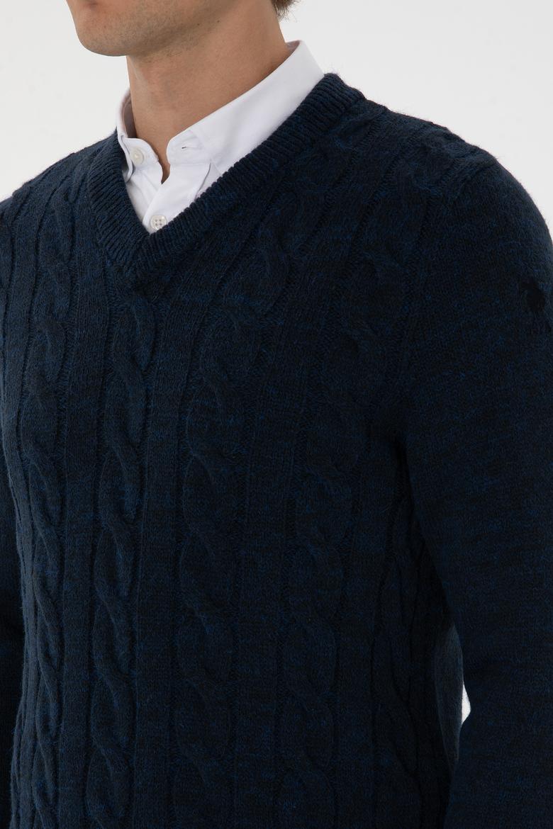 Erkek Regular Fit V Yaka Lacivert Kazak - 50308337008