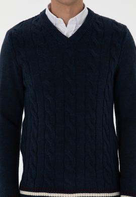 Erkek Regular Fit V Yaka Lacivert Kazak - 50308337008