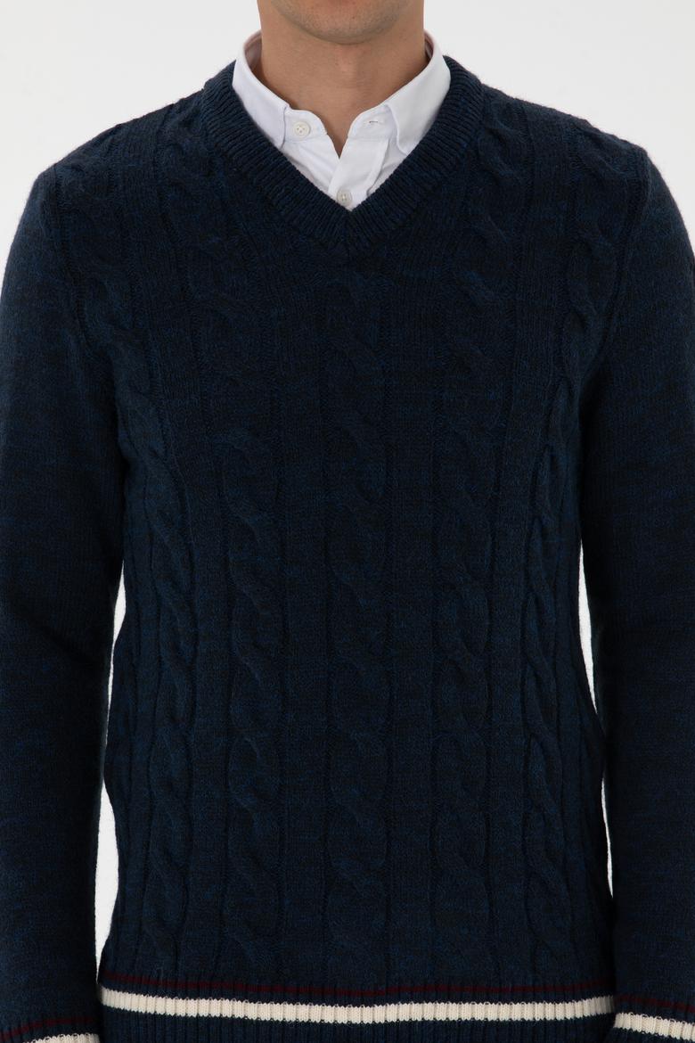 Erkek Regular Fit V Yaka Lacivert Kazak - 50308337008