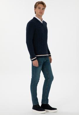 Erkek Regular Fit V Yaka Lacivert Kazak - 50308337008