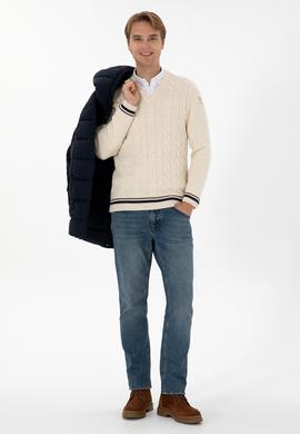 Erkek Regular Fit V Yaka Krem Kazak - 50308337026