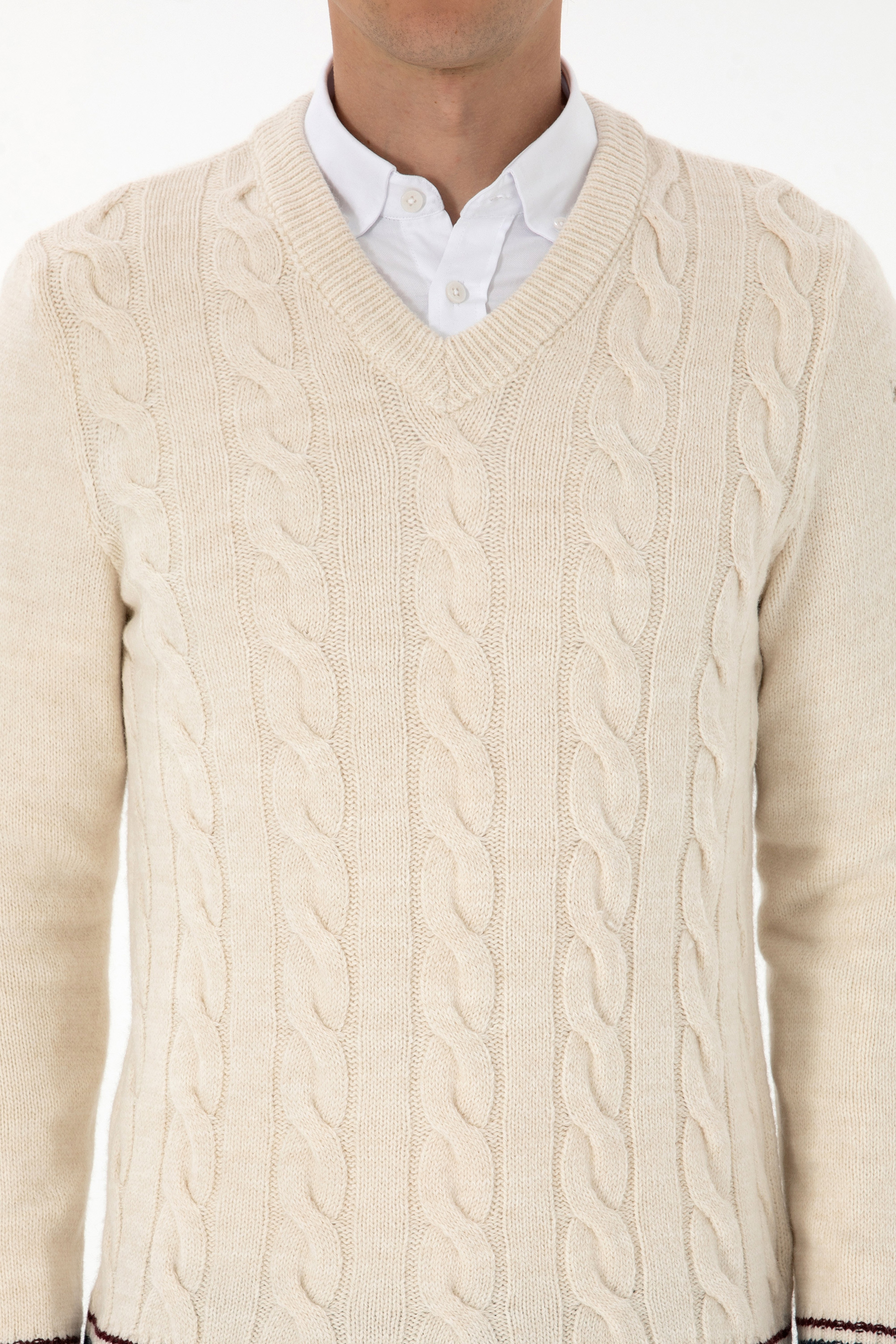 Erkek Regular Fit V Yaka Krem Kazak - Image 6