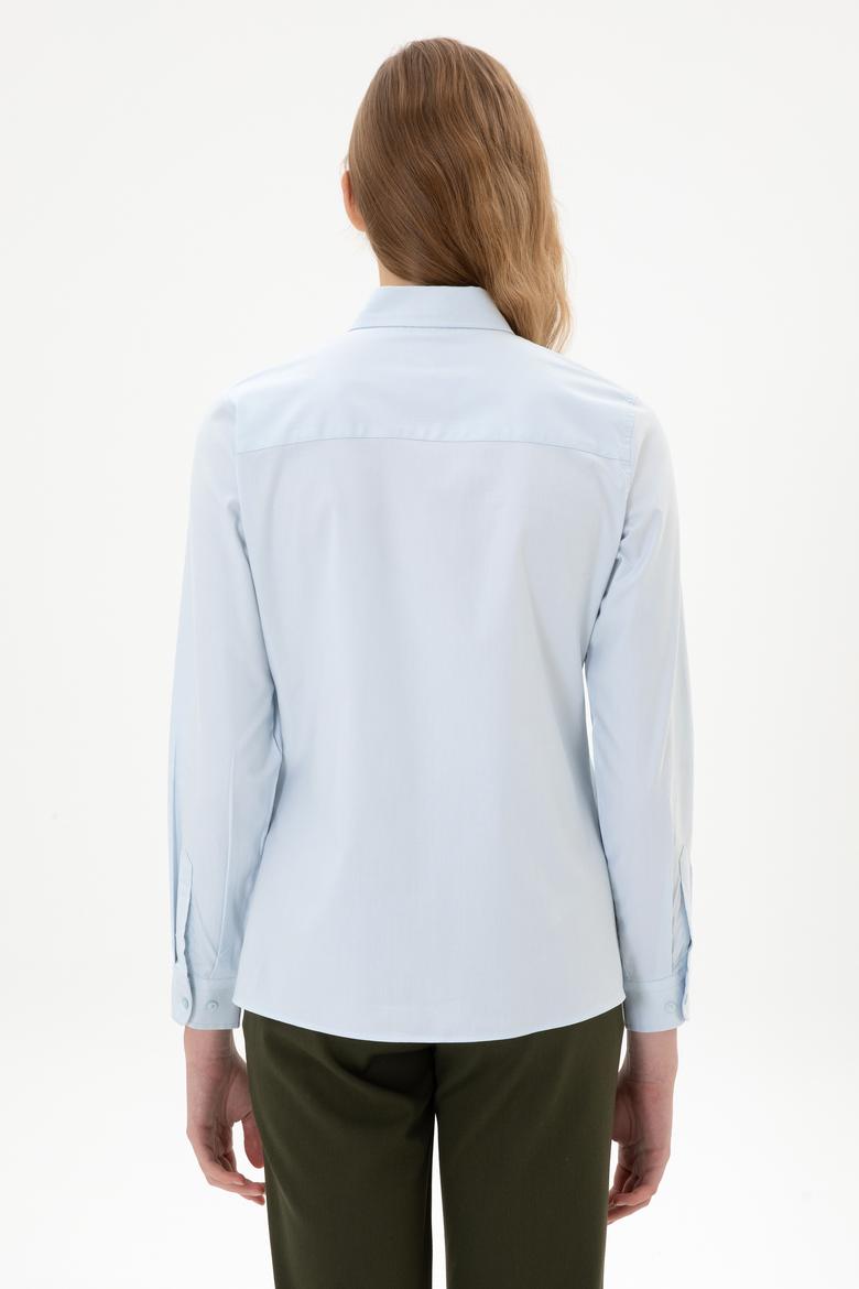 Kadın Açık Mavi Uzun Kollu Basic Gömlek - 50308038003