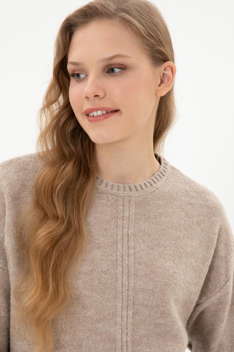 Kadın Taş Melanj Bisiklet Yaka Kazak - 50307879012