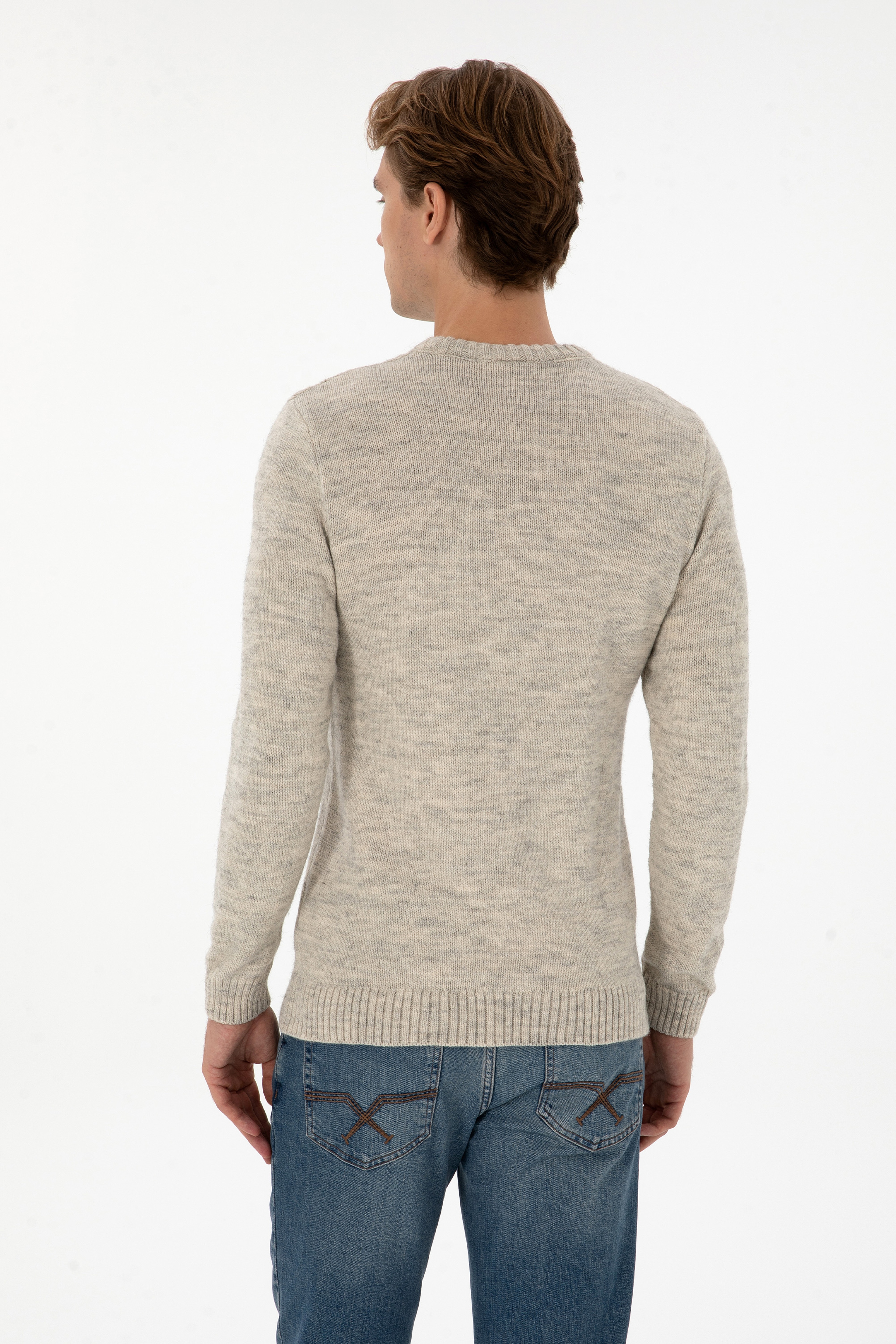 Erkek Regular Fit Bisiklet Yaka Taş Kazak - Image 5