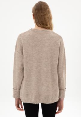 Kadın Taş Melanj Bisiklet Yaka Kazak - 50307879012