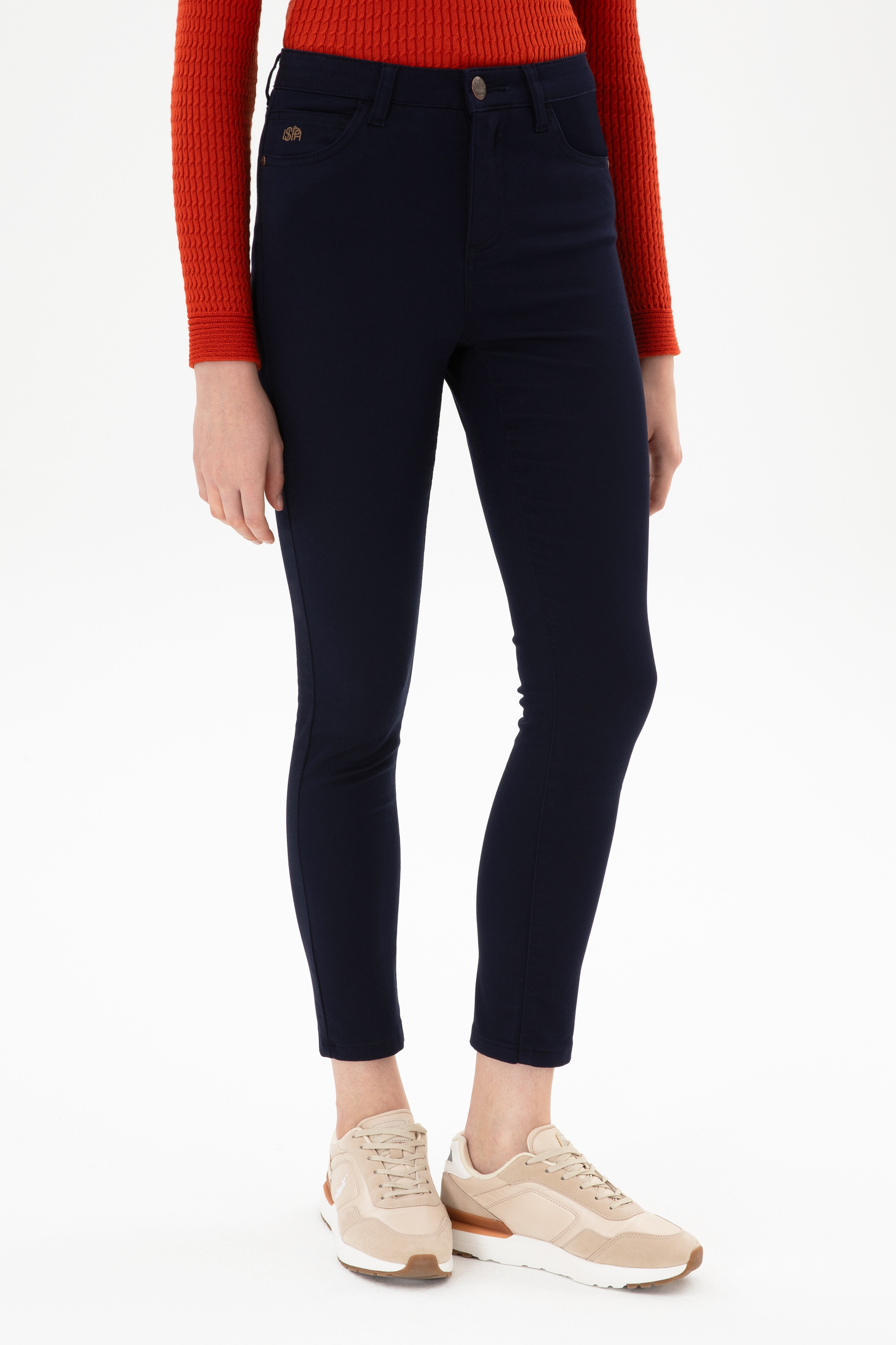 Kadın Lacivert Toothpick Fit Kanvas Pantolon - Image 2