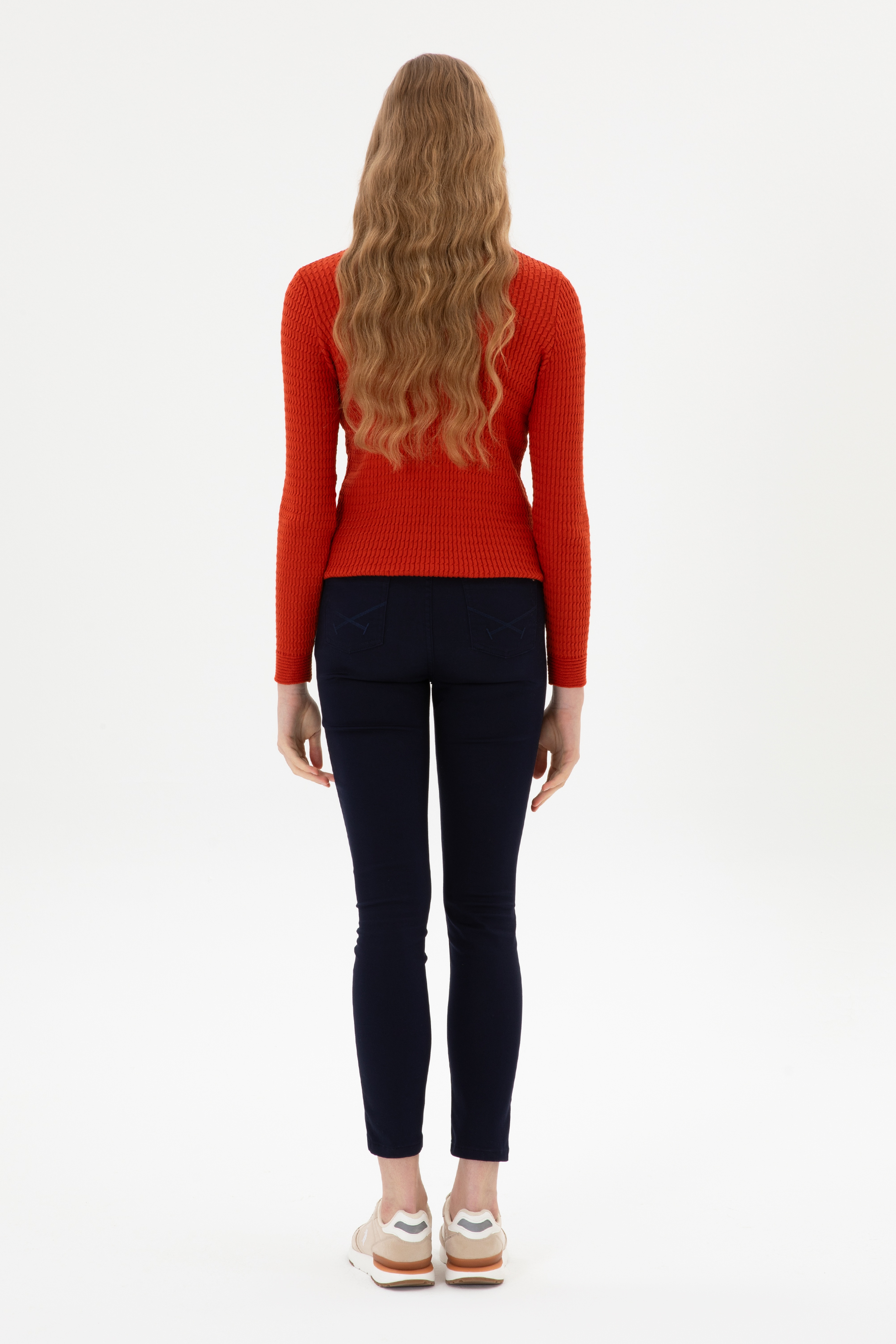 Kadın Lacivert Toothpick Fit Kanvas Pantolon - Image 4