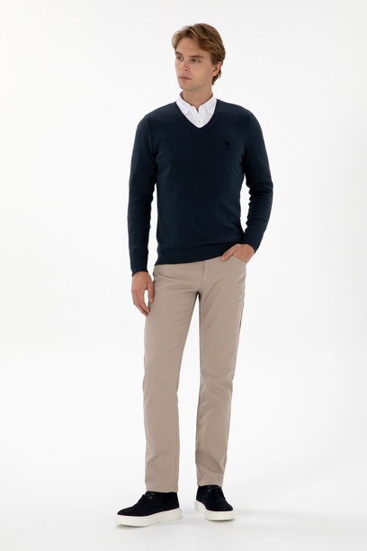 Erkek Regular Fit Koyu Bej Kanvas Pantolon