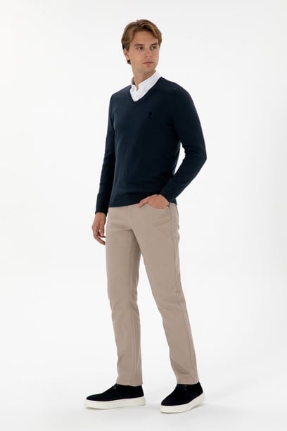 Erkek Regular Fit Koyu Bej Kanvas Pantolon
