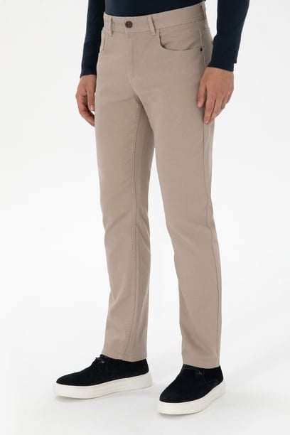 Erkek Regular Fit Koyu Bej Kanvas Pantolon