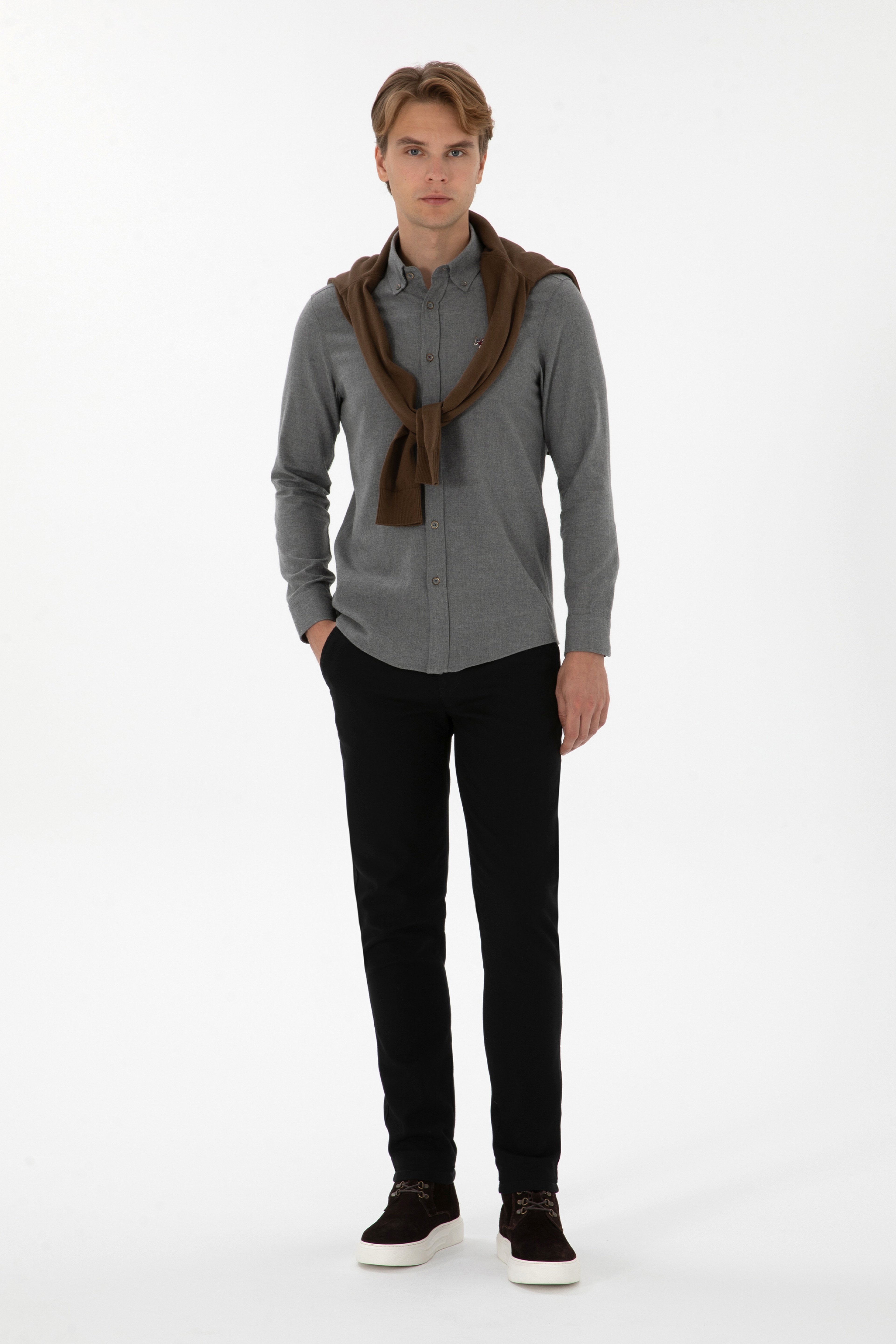 Erkek Slim Fit Siyah Kanvas Pantolon - Image 3