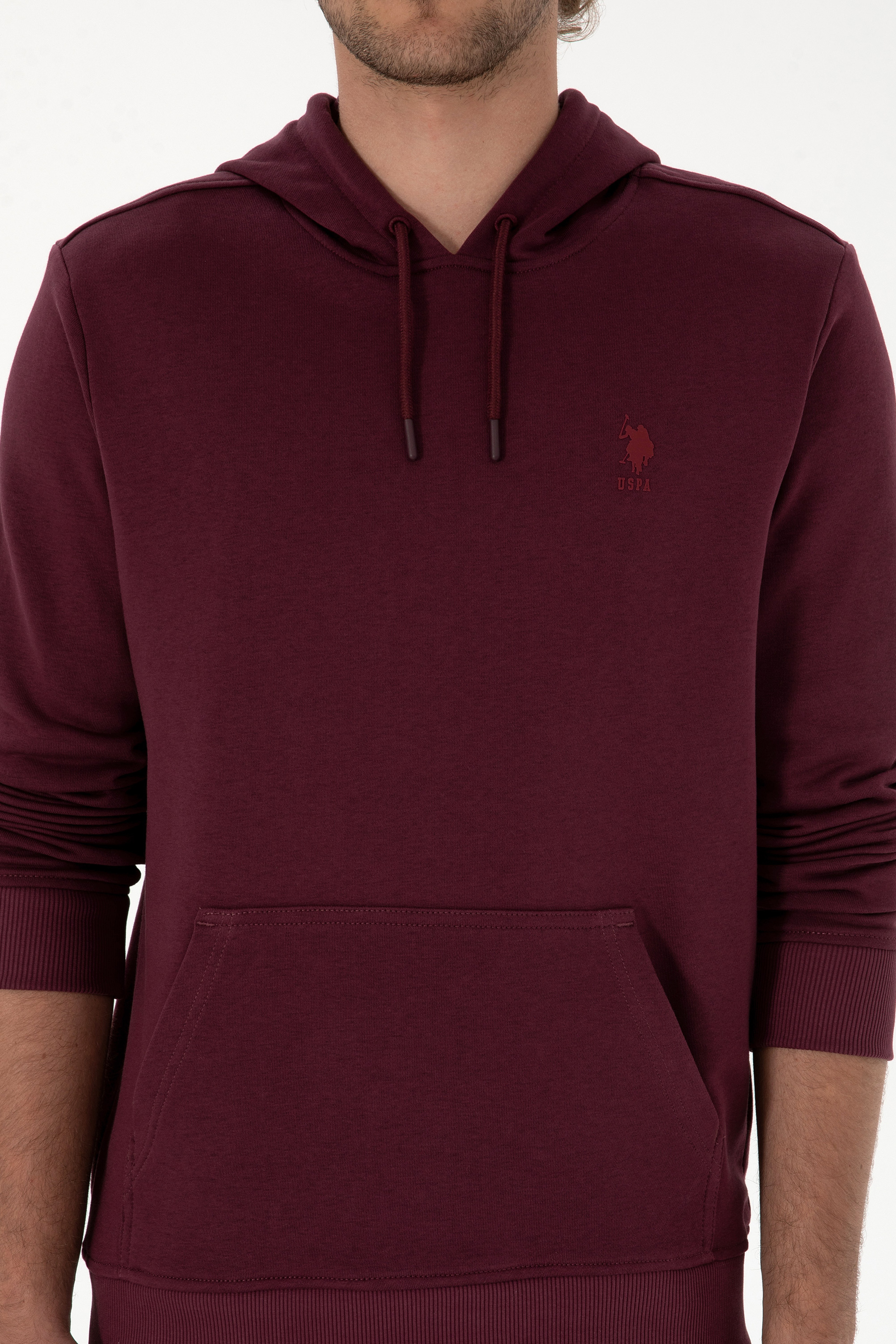 Erkek Regular Fit Kapüşonlu Koyu Bordo Basic Sweatshirt