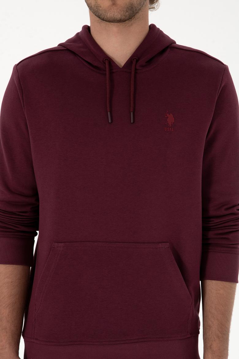 Erkek Regular Fit Kapüşonlu Koyu Bordo Basic Sweatshirt - 50313720119