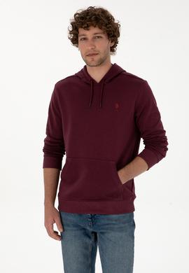 Erkek Regular Fit Kapüşonlu Koyu Bordo Basic Sweatshirt - 50313720119
