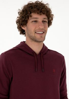 Erkek Regular Fit Kapüşonlu Koyu Bordo Basic Sweatshirt - 50313720119