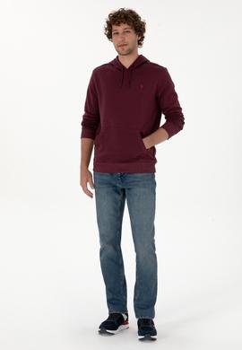 Erkek Regular Fit Kapüşonlu Koyu Bordo Basic Sweatshirt - 50313720119
