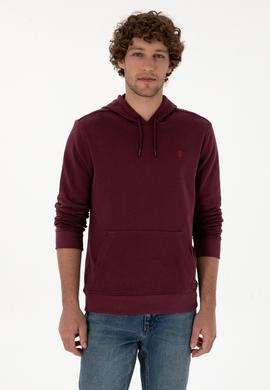Erkek Regular Fit Kapüşonlu Koyu Bordo Basic Sweatshirt - 50313720119