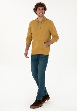 Erkek Regular Fit Kapüşonlu Hardal Basic Sweatshirt - 50313720153