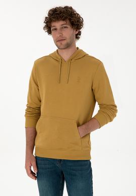 Erkek Regular Fit Kapüşonlu Hardal Basic Sweatshirt - 50313720153